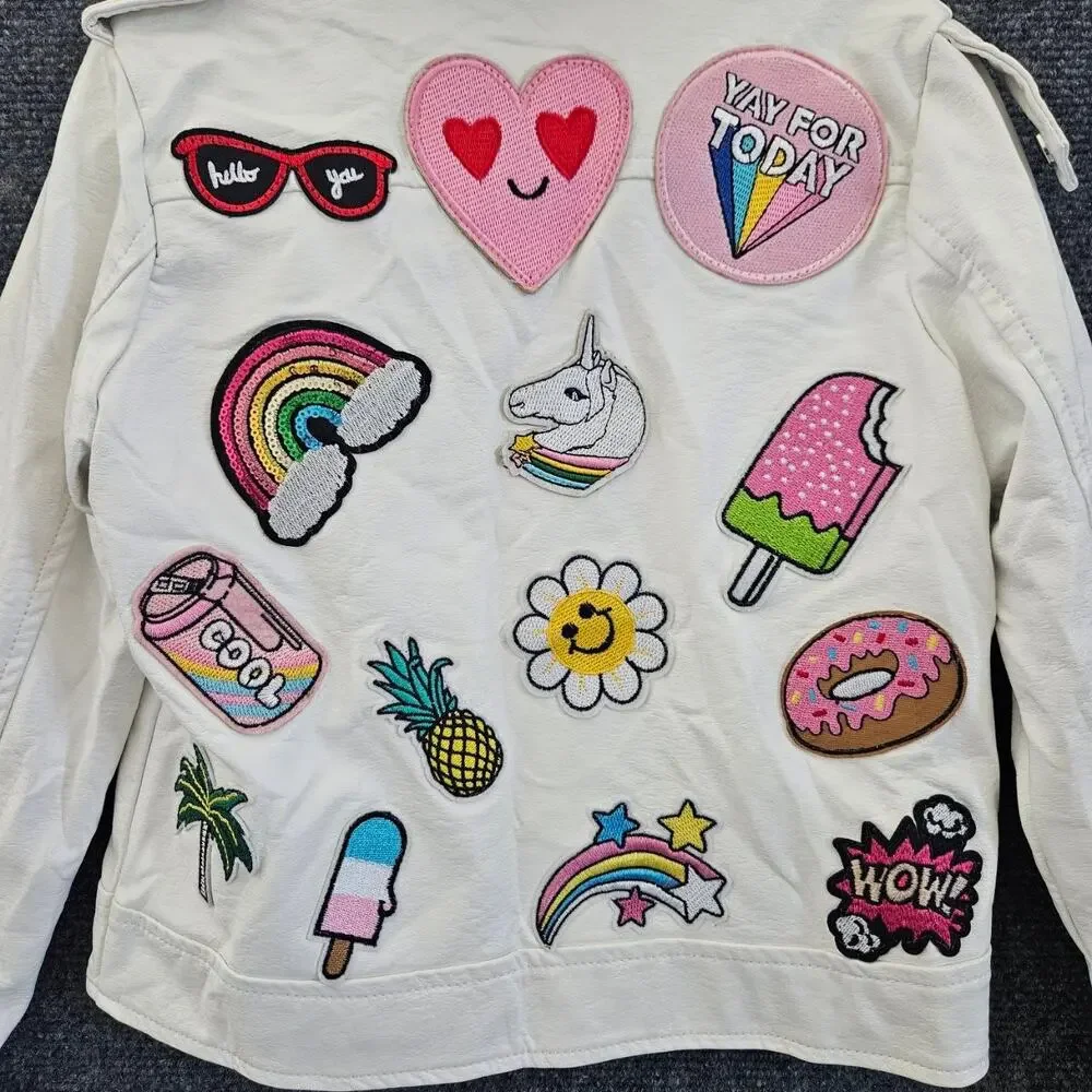 Lola + The Boys Rainbow Patch White Vegan Leather Jacket size 4